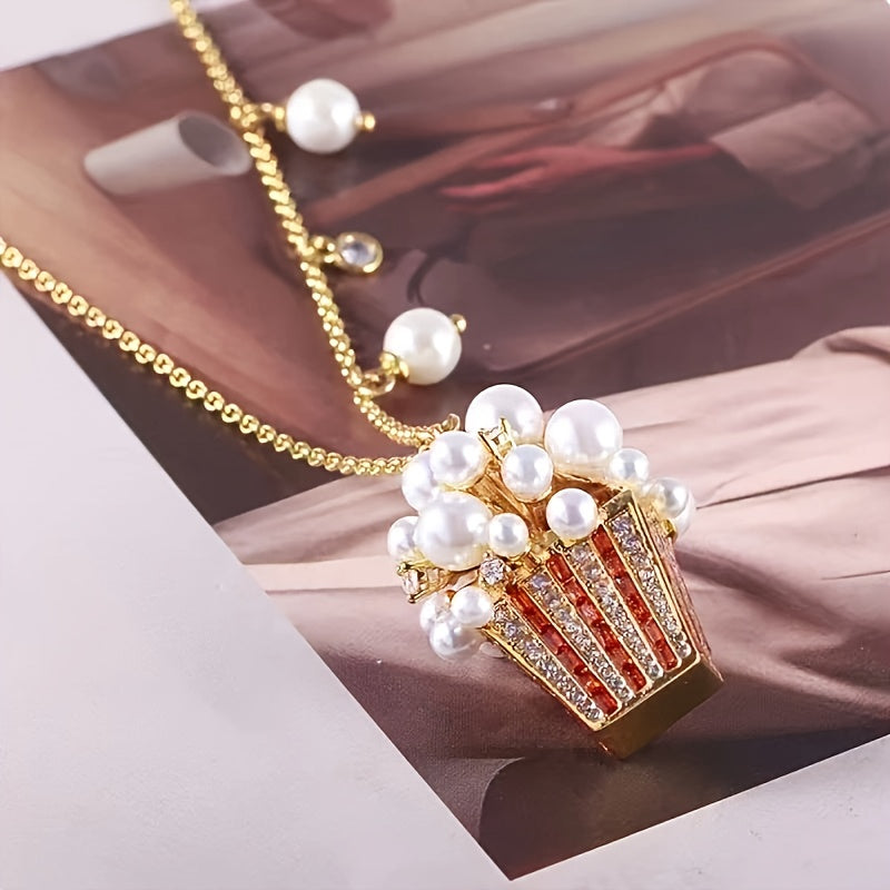 Kate Spade New York Popcorn Pendant Necklace Pearl Crystal Gold Tone Movie Night