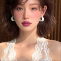 White Enamel Chunky Hoop Earrings Wide Sculptural Hoops S925 Post Clean Girl