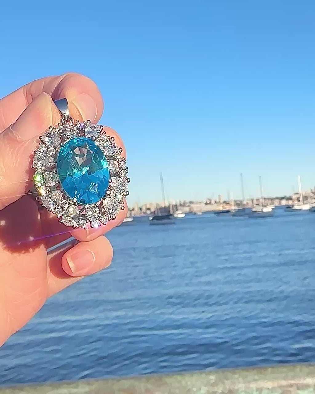 Oval Sky Blue Crystal Necklace Charm