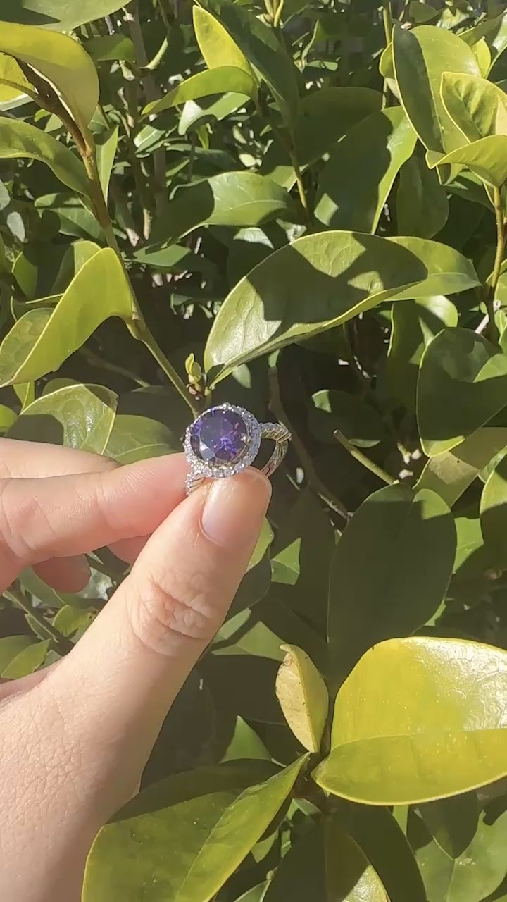 Unique Round Purple Amethyst Halo Ring